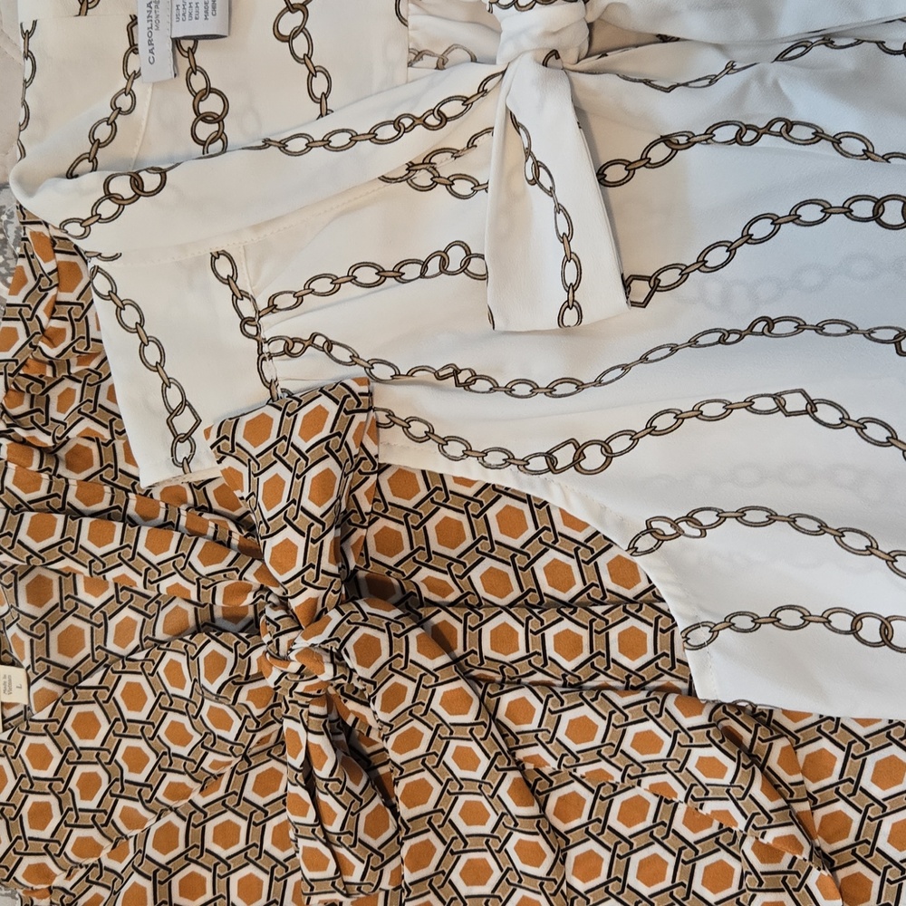 2 BLOUSES, Chain Pattern Sleeveless Blouse - Cream, OCTAGONAL GOLD & BLACK